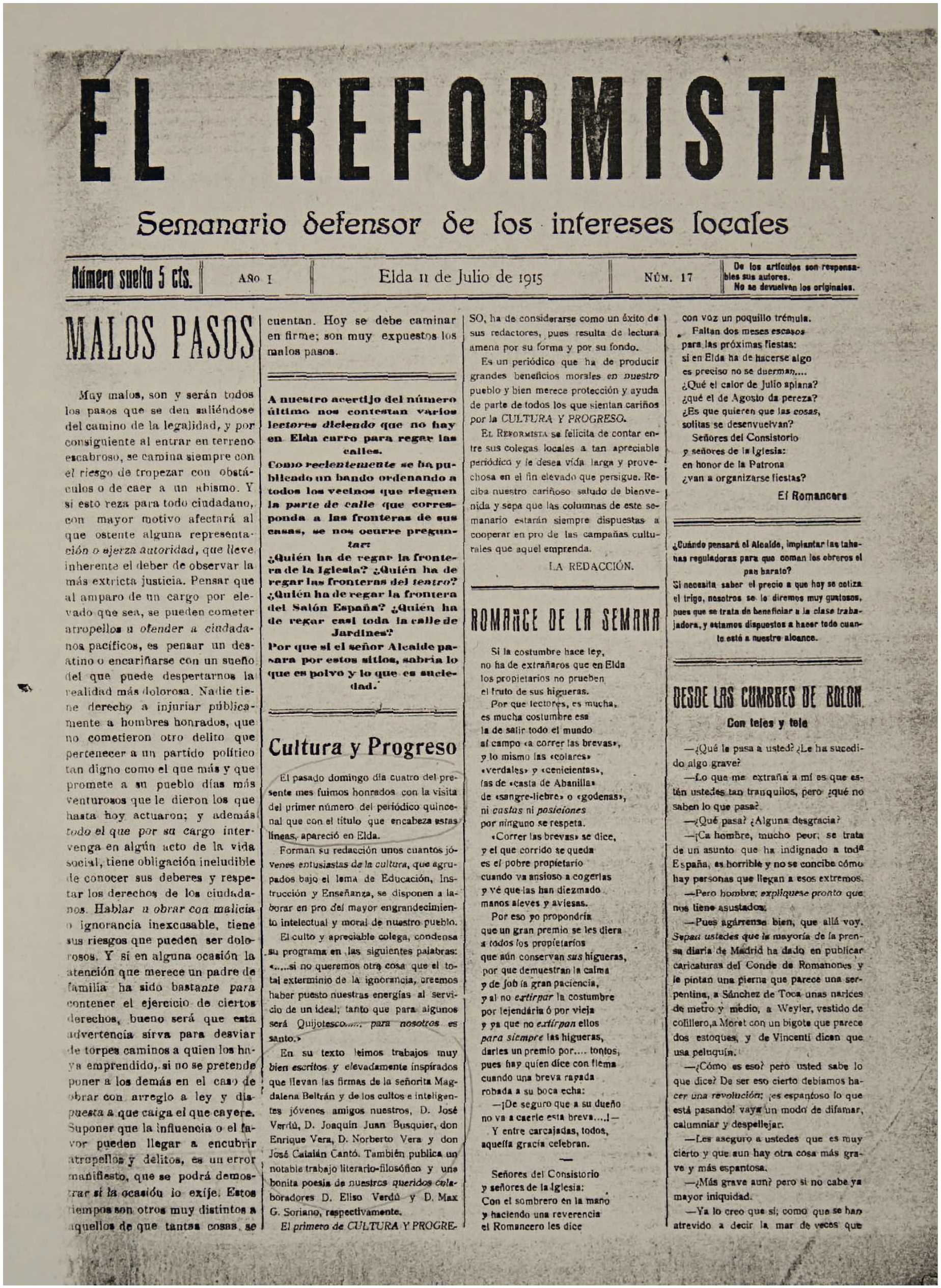 EL REFORMISTA Nº 17 AÑO 1915