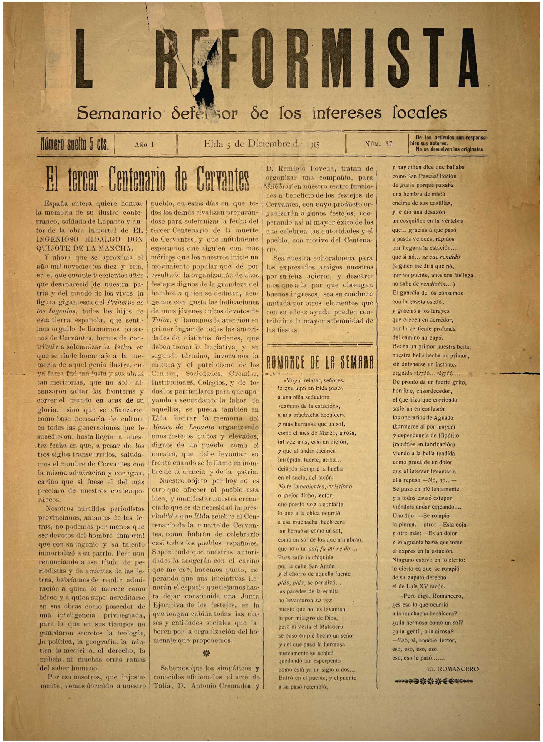 EL REFORMISTA Nº 37 AÑO 1915