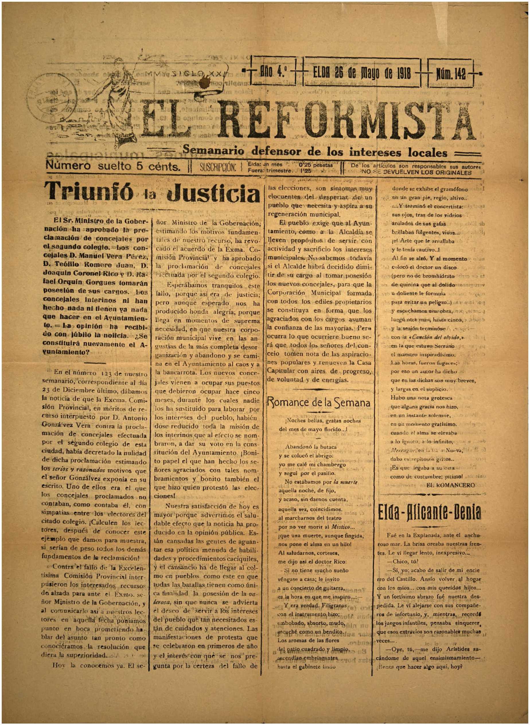 EL REFORMISTA Nº 142 AÑO 1918